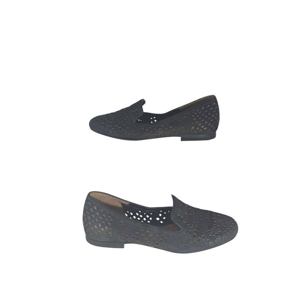 Naturalizer Perforated Leather Loafers 4M Grey Laser Cut Smoking Slipper Flats